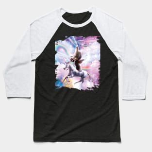 Laser Eyes Space Llama On Sloth Unicorn - Rainbow Baseball T-Shirt